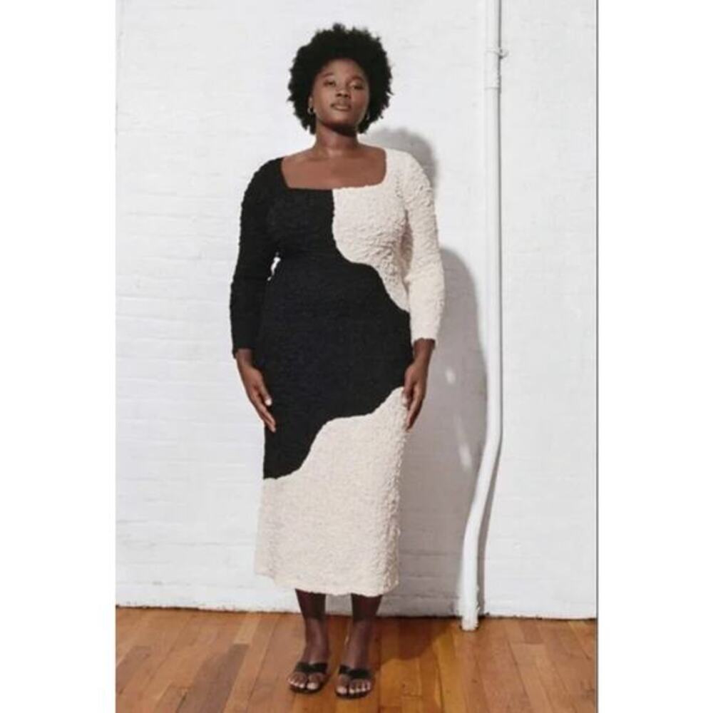 Mara Hoffman The Amy Popcorn Bodycon Midi Dress Black and White Size XL‎ - Picture 2 of 15